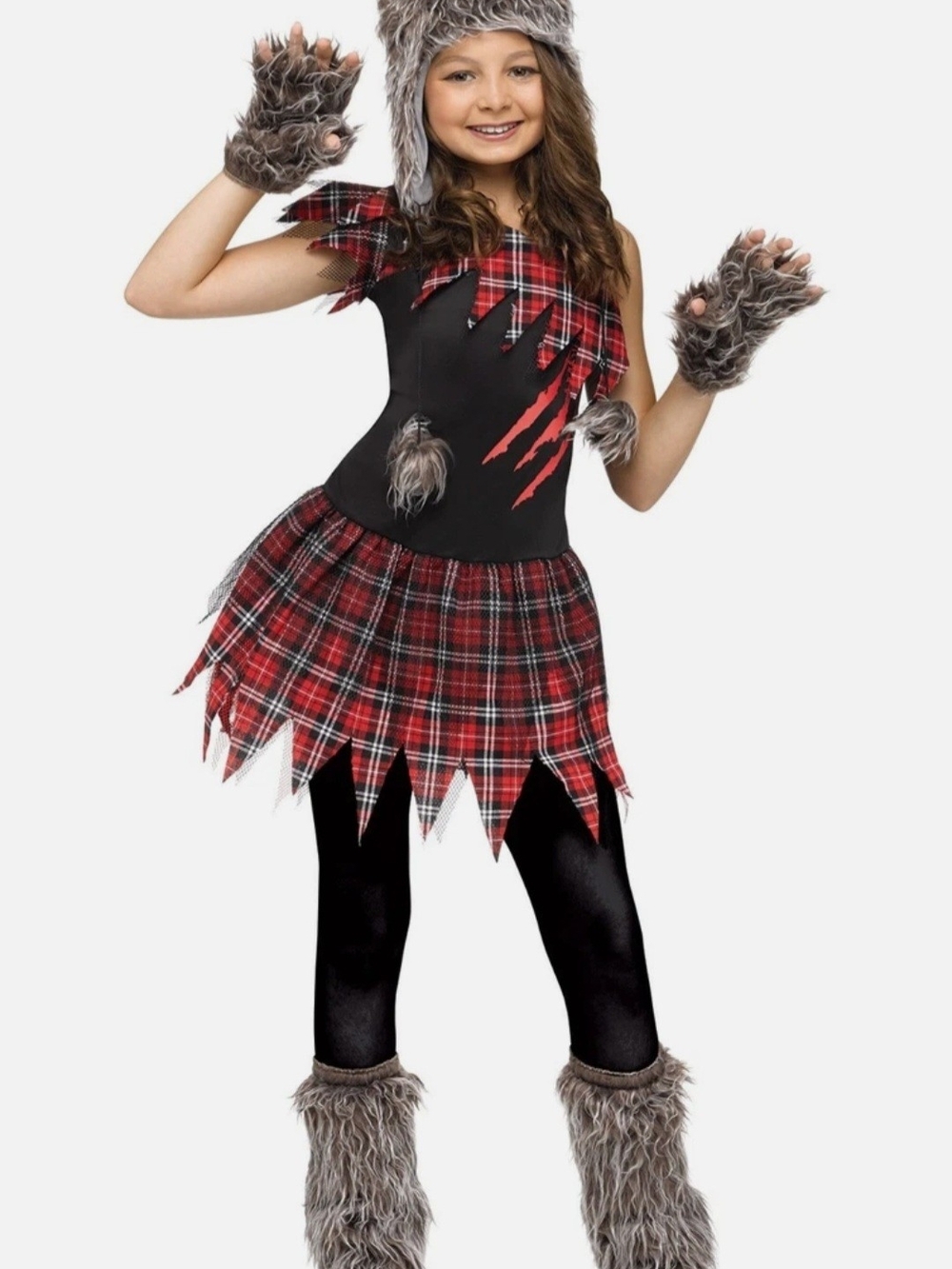 Plaid Wolf Girl Kids Costume - Red and Black Size Small (4-6)